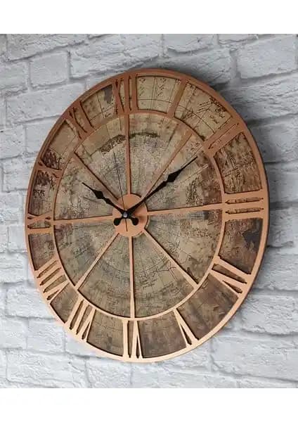 Markakanvas Eski Dünya Haritalı Duvar Saati: Şık ve Fonksiyonel Dekorasyon Unsuru