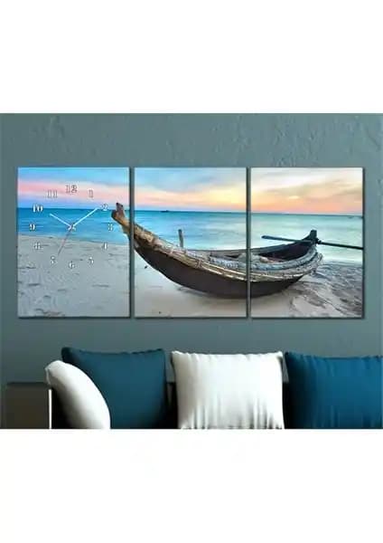 Modern ve Dayanıklı Canvas Tablo Saat 3 Parçalı Dekoratif Duvar Süsü