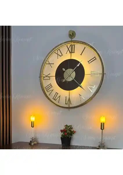Modern ve Şık Altın Renkli Ledli Duvar Saati Sevinç Konsept Golden Eyes La Clock