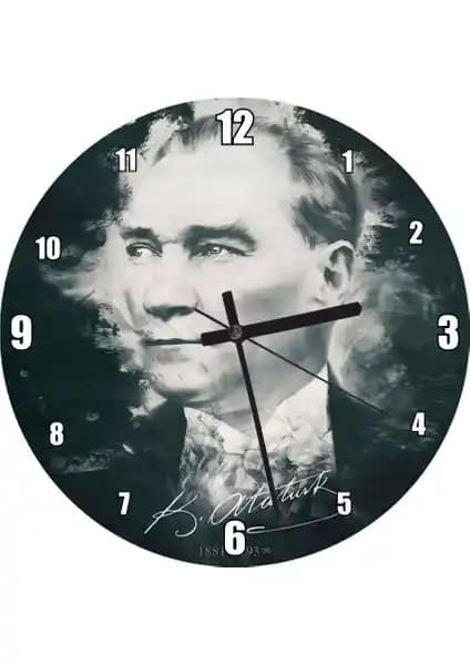 Mustafa Kemal Atatürk Portresi ve İmzası ile Şık Duvar Saati - Modern ve Estetik Tasarım