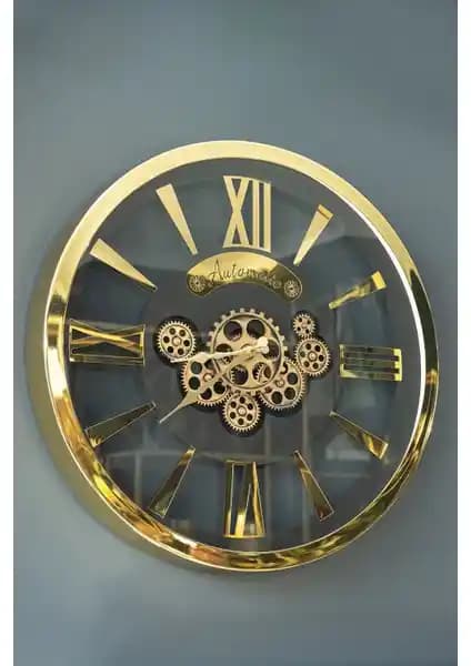 Ömas Konsept Premium Gold Metal Döner Çarklı 60 cm Duvar Saati: Estetik ve Fonksiyonellik Bir Arada