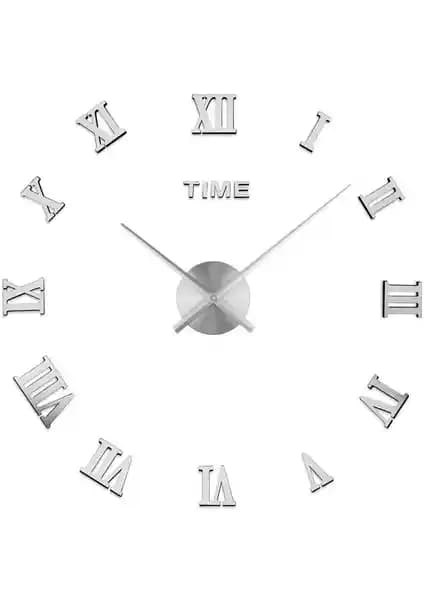 Otantik Dekoratif 3D Duvar Saati Pleksi Ayna Roma Rakamlı Büyük Boy