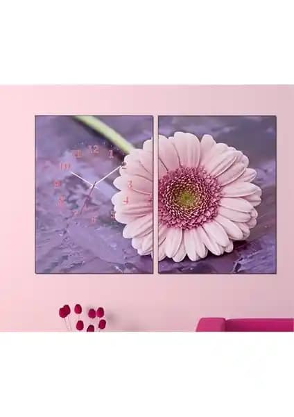 Pink Daisy 2 Parçalı Canvas Tablo Saat ile Ev ve Ofis Dekorasyonunuzu Geliştirin
