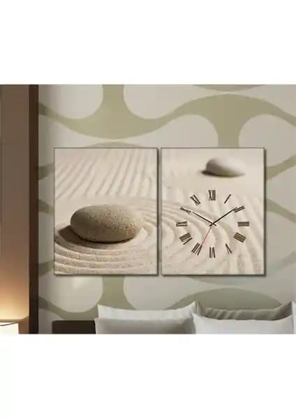 Sand 2 Parçalı Canvas Tablo Saat: Estetik ve Dayanıklılık Sunan Modern Dekorasyon Ürünü