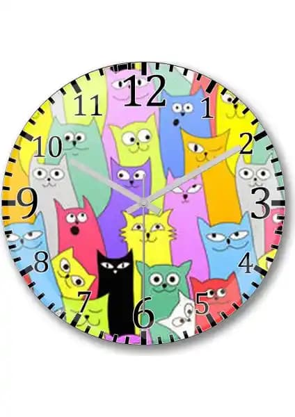 Sevimli Kediler Temalı Yuvarlak Duvar Saati – Estetik ve Fonksiyonel Dekorasyon Parçası