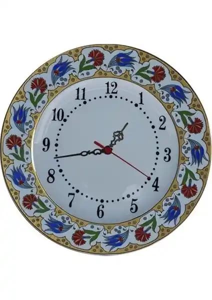 Sultan Çini El Emeği 30 cm Altın Yalızlı Dekoratif Duvar Saati