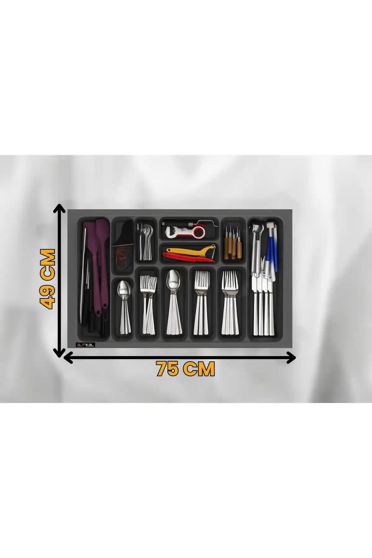 Almital 12 Gözlü Antrasit Çekmece İçi Kaşıklık ile Mutfak Düzeninde Pratik Çözüm