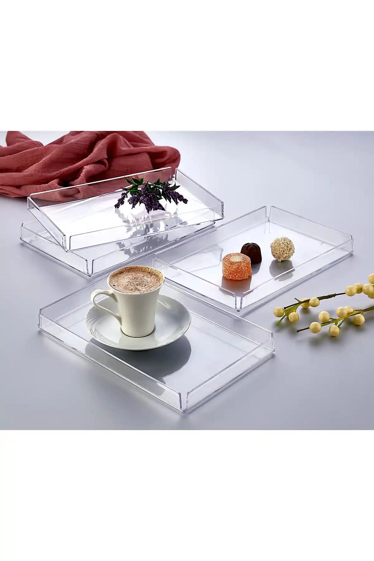 ASlife Home 4’lü Akrilik Kristal Sunum Tepsisi Dayanıklı ve Şık Tasarım