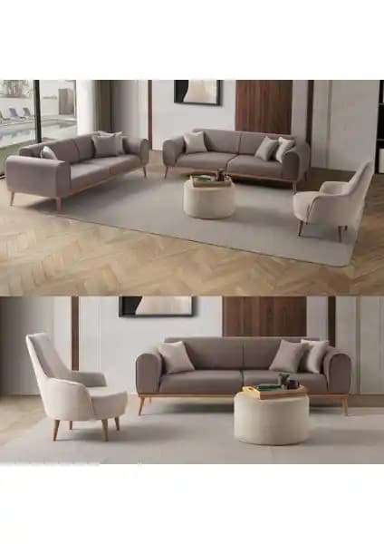 Edsy Home Rebull 3+3+1+1 Kahverengi ve Sütlü Kahve Koltuk Takımı Modern Tasarım