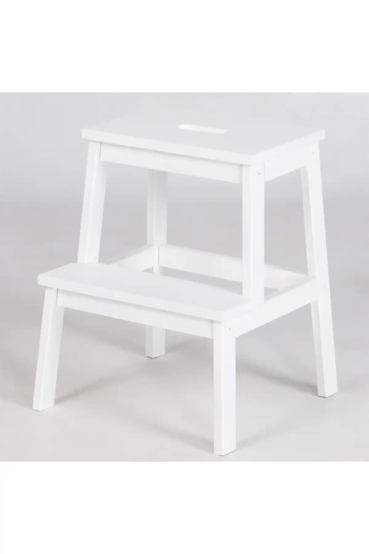 FASTWOOD Basamaklı Ahşap Tabure Beyaz Renk - Modern ve Dayanıklı Tasarım