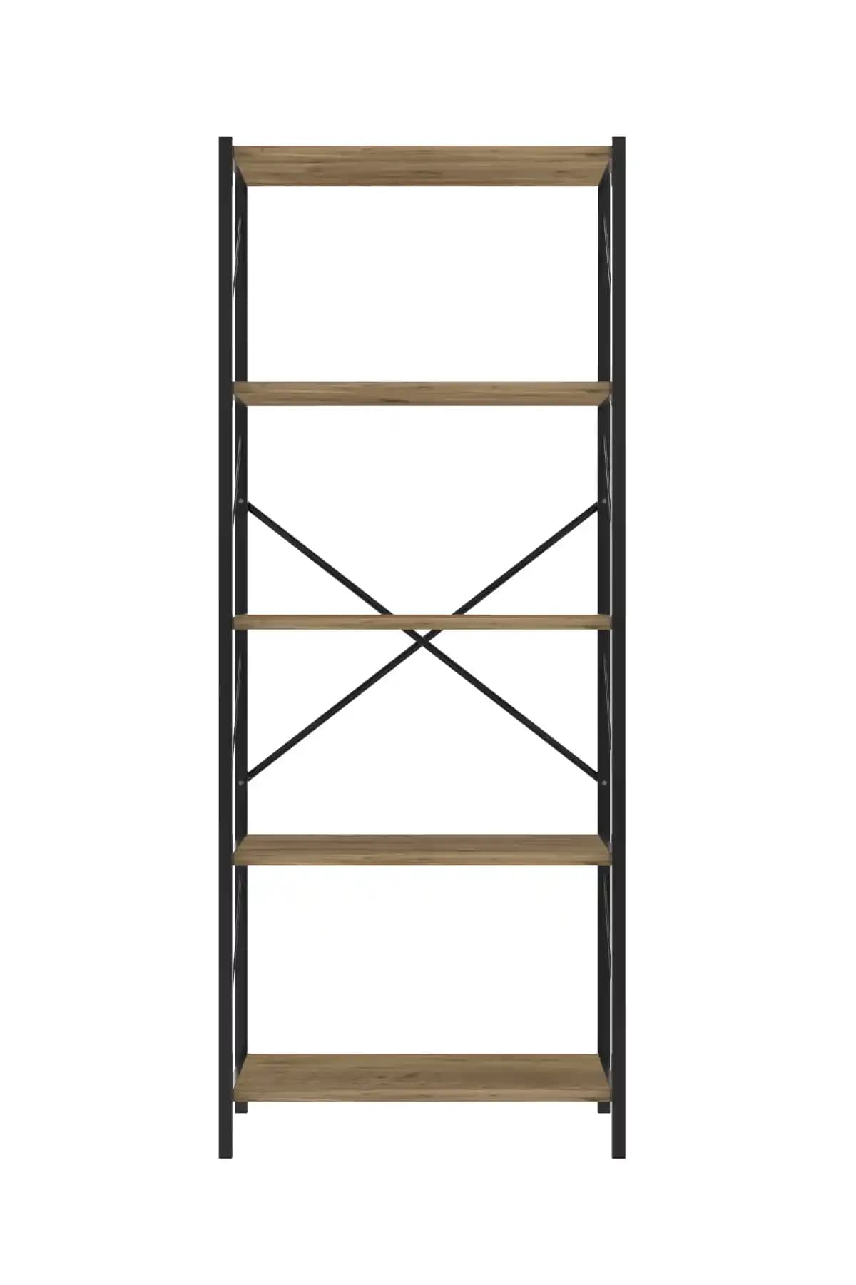 Genel Markalar Metal Kitaplık: 5 Raflı Dayanıklı ve Estetik Ceviz Renkli Tasarım