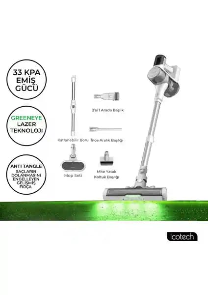 Icotech F30 Max 33KPA GreenEye Lazer Teknolojili Şarjlı Dikey Süpürge - Güçlü ve Ergonomik