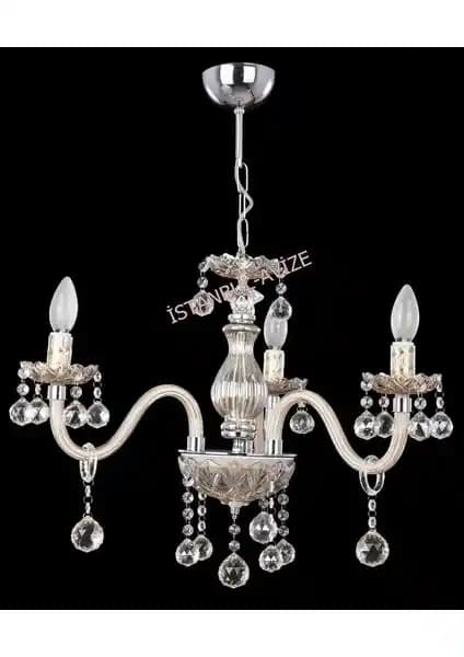 İstanbul Avize Almira 3 Lü Krem Cam Kollu Modern ve Fonksiyonel Avize Modeli