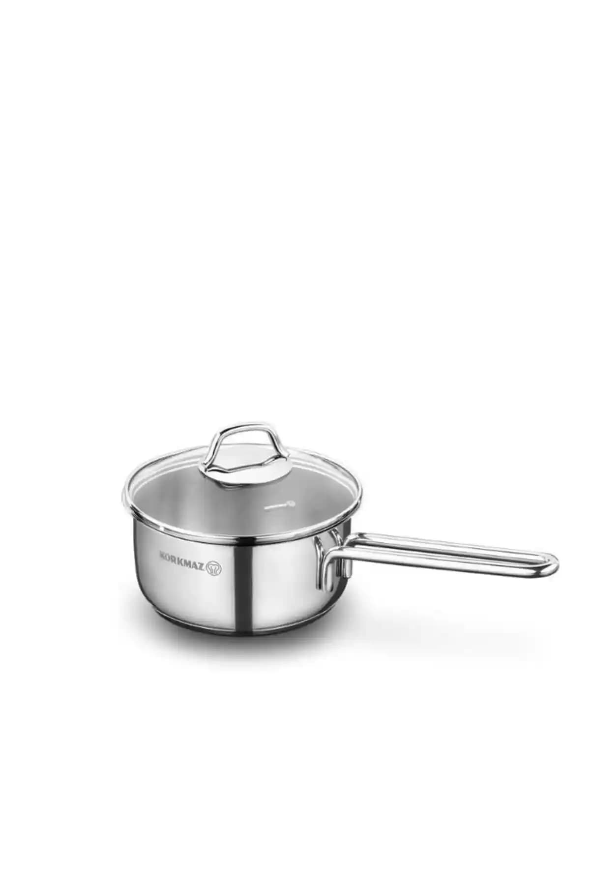 KORKMAZ Perla Kapaklı 16x8 cm Paslanmaz Çelik Sos Tenceresi - Dayanıklı ve Enerji Tasarruflu