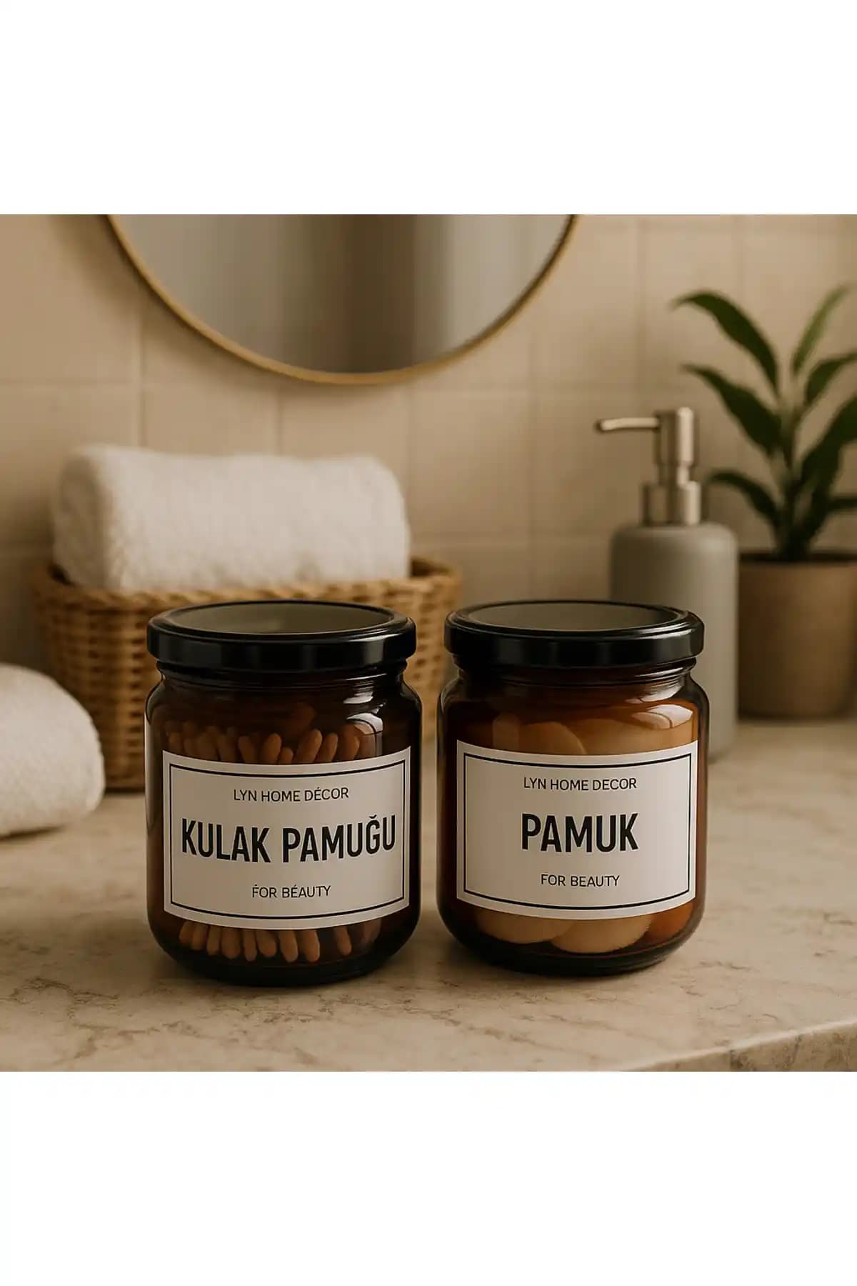 LYN HOME & DECOR 2'li Amber Cam Kavanoz Seti ile Şık ve Fonksiyonel Banyo Düzeni