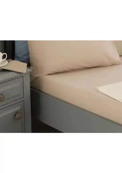 Madame Coco Manon Çift Kişilik %100 Pamuk Ranforce Lastikli Çarşaf Taş Rengi