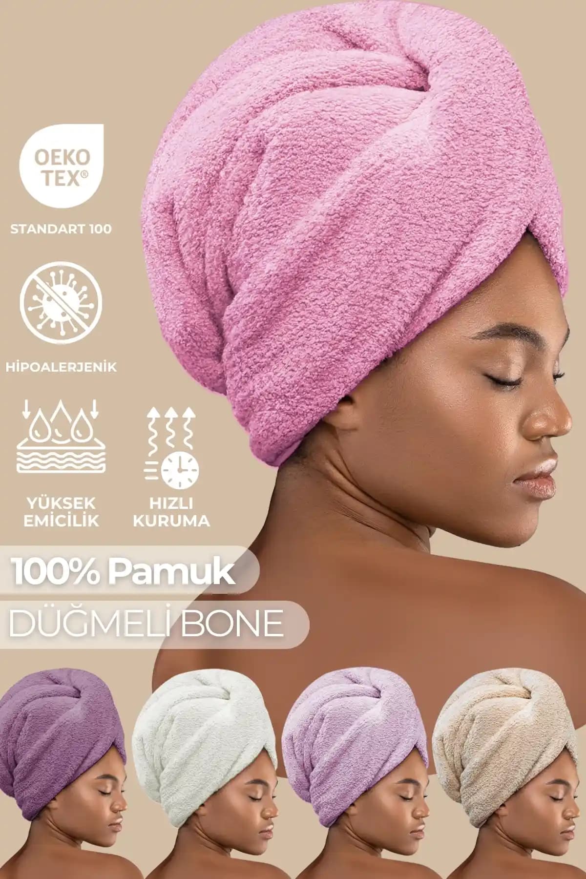 Miss Paris Home Düğme Lastikli Pamuklu Saç Havlusu ile Pratik ve Konforlu Saç Bakımı