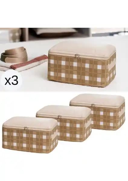 Nacarev 3'lü Küçük Boy Kare Desenli Ekose Bej Baza Altı Düzenleyici Hurç Seti İncelemesi