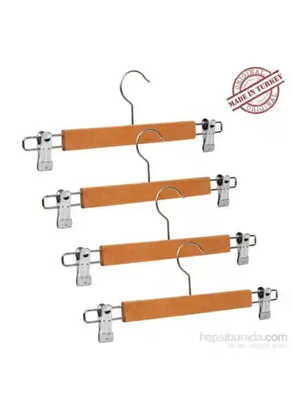 NYN Ahşap 4'Lü Mandallı Pantolon ve Etek Askısı - Dayanıklı Kayın Ağacı Tasarımı