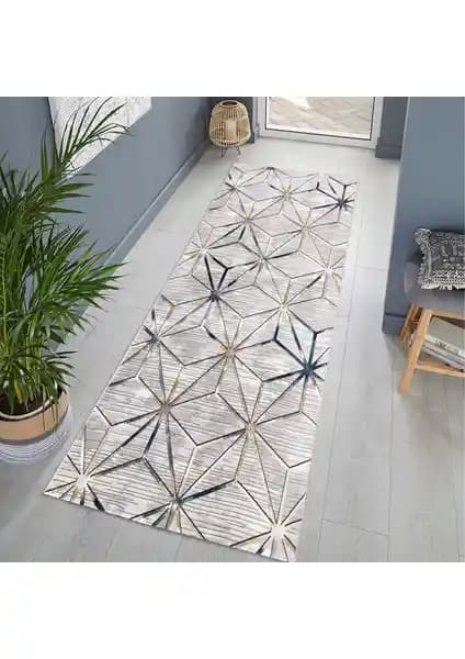 Payidar Kaymaz Dod Taban Yıkanabilir 150x100 cm Gri-Mavi Kesme Yolluk Halı