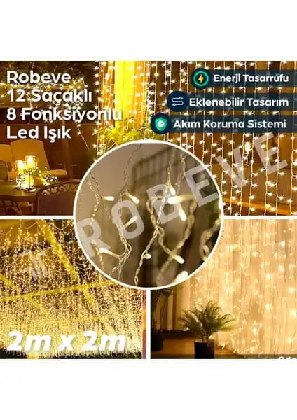 Robeve 2x2 Metre 8 Fonksiyonlu Animasyonlu Perde LED Işık ile Modern Aydınlatma