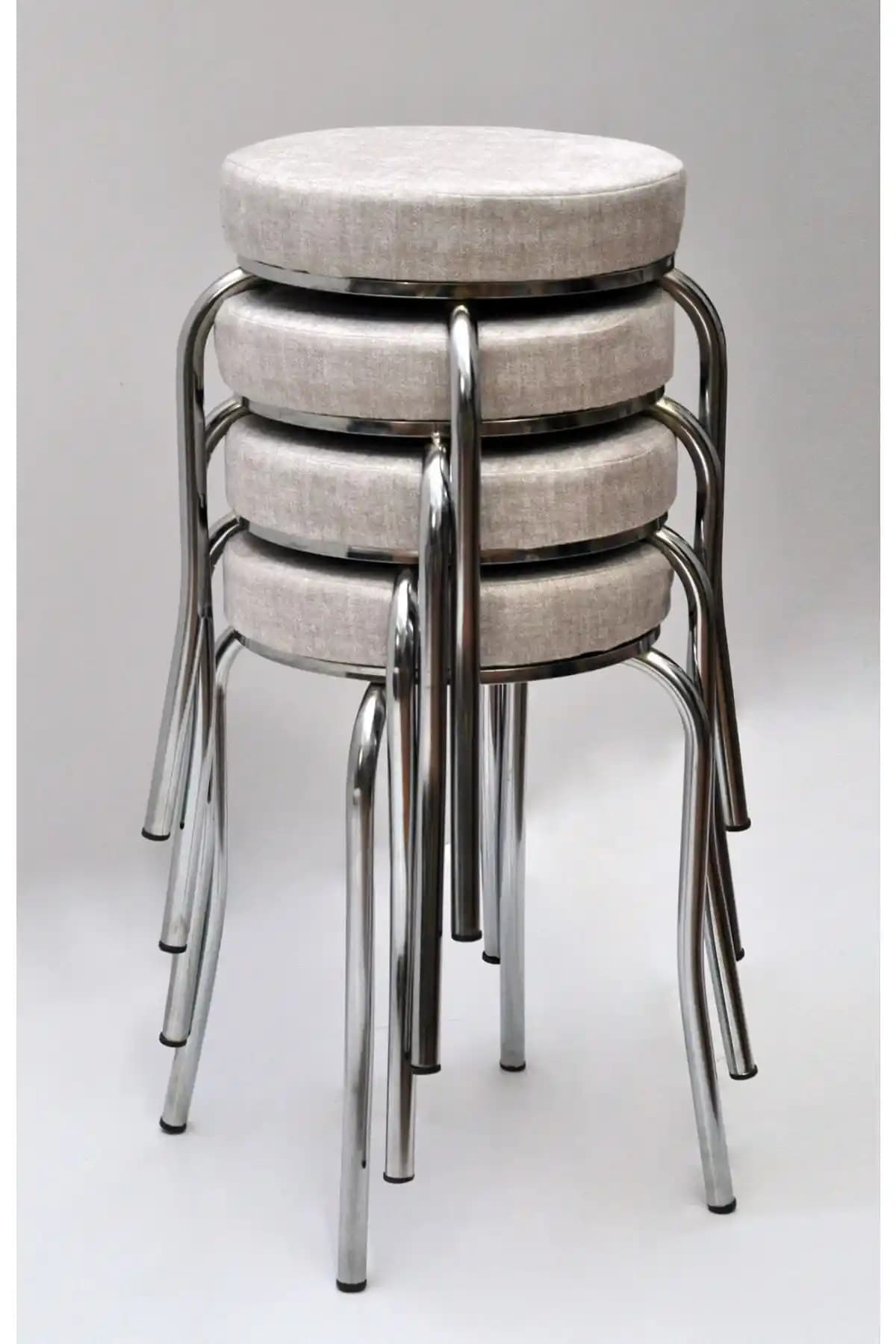 TABURECİM 4'lü Krom Ayaklı Mina Kumaş Kaplamalı Retro ve Modern Tasarım Tabure Seti