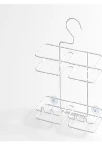 Tekno-tel BK067 Beyaz Askılı Kancalı Metal Banyo Rafı ile Pratik Düzen Sağlayın