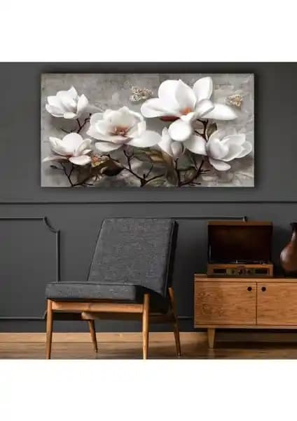 Modern Kanvas Tablolar Karşılaştırması Beyaz Çiçekler ve Sonbahar Manzarası