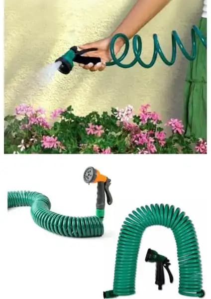 30 Metre Spiral Hortum ve Dört Fonksiyonlu Sulama Tabancası ile Bahçe ve Araç Temizliği Kolaylığı