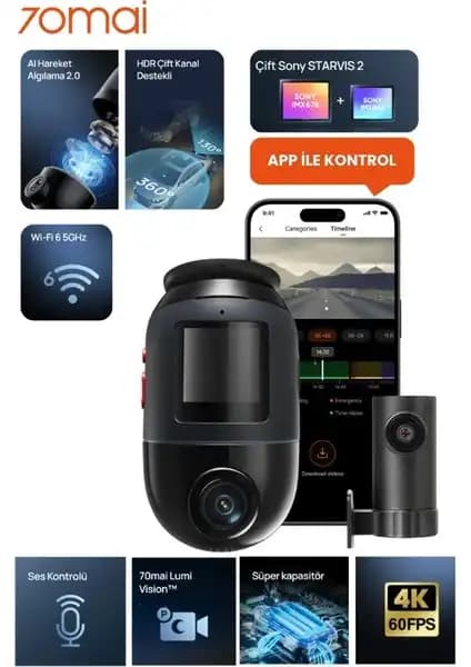 70MAI Dash Cam Omni X800-2: Yüksek Çözünürlüklü ve Geniş Açılı Araç Güvenlik Kamerası