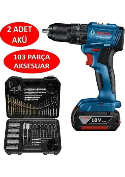 Bosch GSB 185-Lİ Çift Akülü Darbeli Matkap ve Aksesuar Seti Profesyonel Kullanım İçin