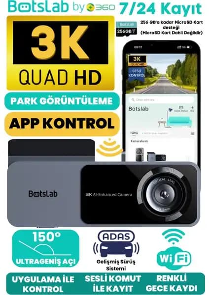 Botslab HK50 Wi-Fi 1620p Araç İçi Kamera Teknolojileri ve Güvenlik Özellikleri