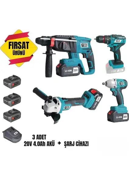 CATPOWER 4'lü Kömürsüz Set 1380 Güç ve Çok Fonksiyonluluk Sağlayan Taşınabilir Alet