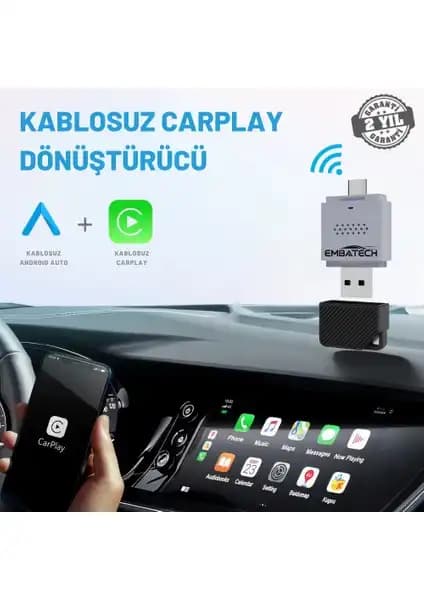 Embatech 2in1 Kablosuz Adaptör Android ve Apple Cihazlar İçin Gelişmiş Bağlantı Teknolojisi