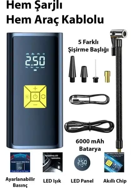 Enraco ST-9620B Dijital LED Işıklı Taşınabilir Şarjlı Hava Pompası Özellikleri ve Kullanım Alanları