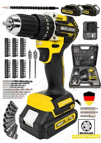 Graizer Alman 799 Vf 30 Ah Darbeli Çelik Mandrenli ve Kömürsüz Motorlu Şarjlı Vidalama Matkap