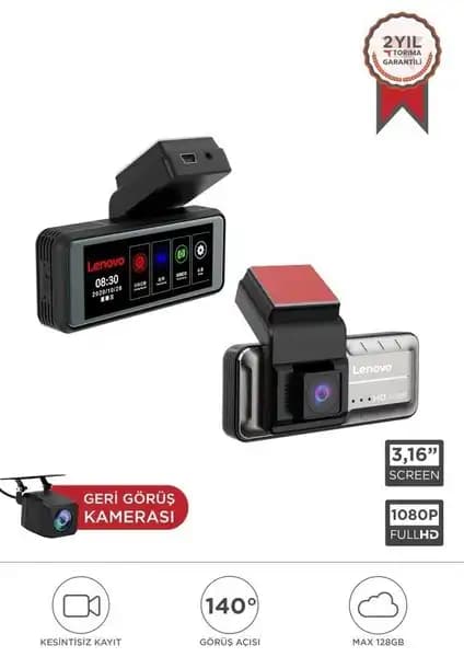 Lenovo Q3/3318 Siyah 1080P Wi-Fi Araç İçi Kamerası Güvenlik ve Yol Kaydı İçin Uygun