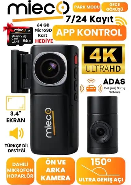 Mieco A7 4K UHD Araç Kamerası Güvenlik ve Yüksek Çözünürlük Sunan Modern Çözüm