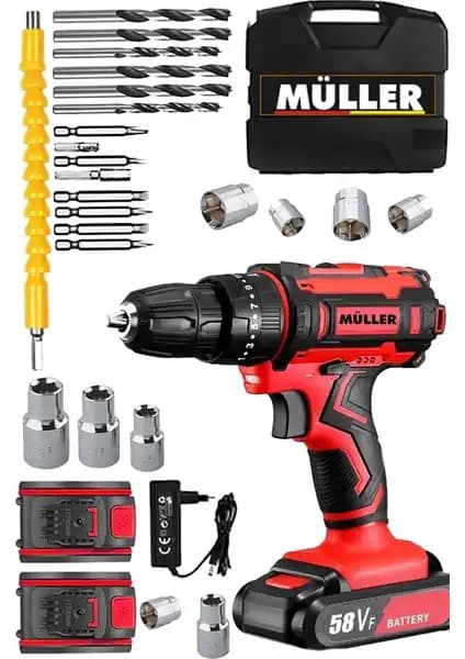 Müller Germany X-Torq 58 V Çift Akülü Metal Vidalama Matkap 27 Parça Seti