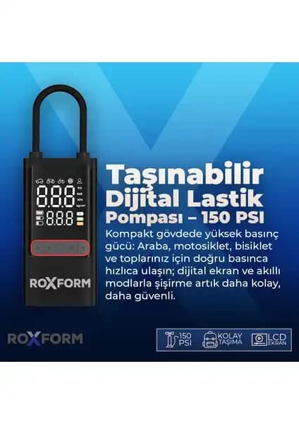 Roxform Taşınabilir ve Güçlü Car Air Pump ile Lastiklerinizi Hızlı ve Güvenli Şişirin