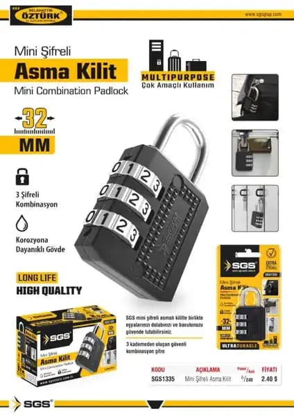 SGS Şifreli Asma Kilit ile Güvenliğinizi Modern ve Dayanıklı Bir Şekilde Sağlayın