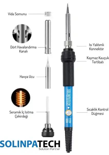 Solinpatech 60W Sıcaklık Ayarlı Elektronik ve Hobi Lehimi Cihazı