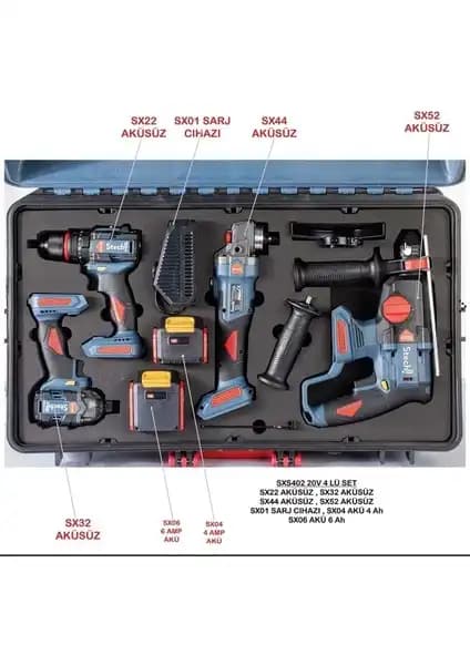 Stechend Stech End SXS402-20 V 4'lü Akülü Set Profesyonel ve Çok Yönlü Güç Kaynağı