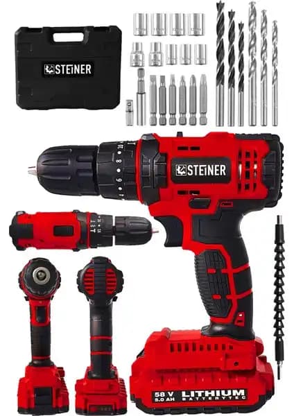 Steiner Alman Alman 58 V 5 Ah Darbeli Çift Akülü Metal Şanzuman Vidalama Matkap Seti
