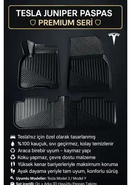 Tesla Model Y Juniper 2025+ İç Mekan Koruma ve Estetik İçin 3D Havuzlu Oto Paspas Seti