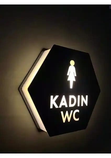 Yönline Serisi Işıklı Kadın WC Yönlendirme Tabelası Modern ve Estetik İç Mekan Çözümü